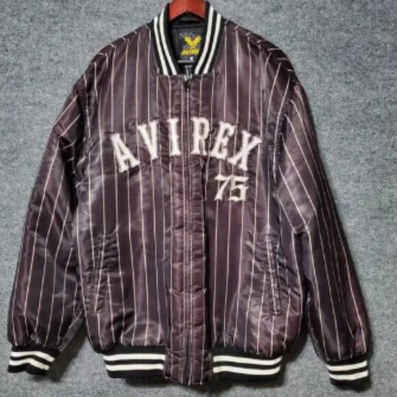 Vintage Y2K Avirex 75 Satin Bomber Jacket Mens Large Striped Grunge Streetwear - Picture 1 of 7